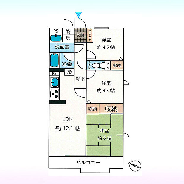 ライオンズマンション大宮指扇第2(3LDK) 6階の間取り図