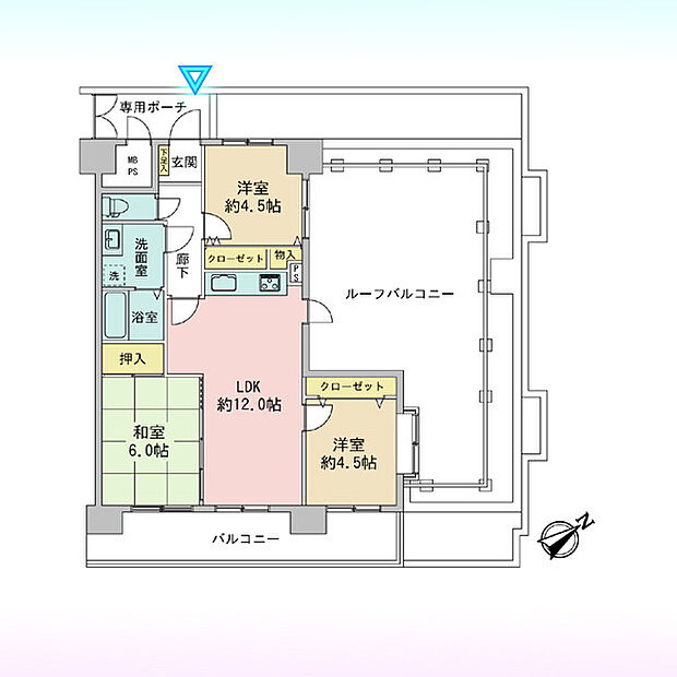 ライオンズマンション西与野(3LDK) 3階の間取り図