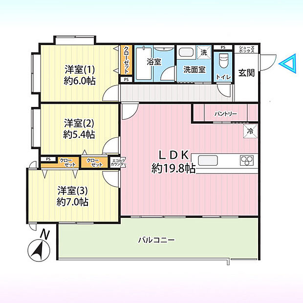 グリーンミユキ吉野町(3LDK) 2階の間取り図
