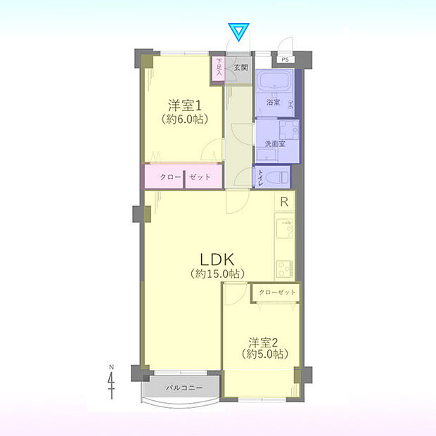 松栄上落合マンション(2LDK) 4階の間取り図