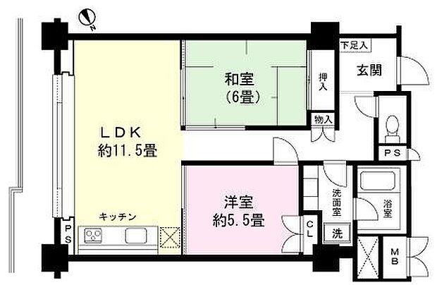 フジタ第8箱根山マンション(2LDK) 7階の間取り図