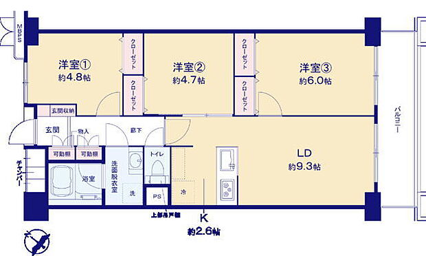 行徳ハイム1号棟(3LDK) 10階の間取り図