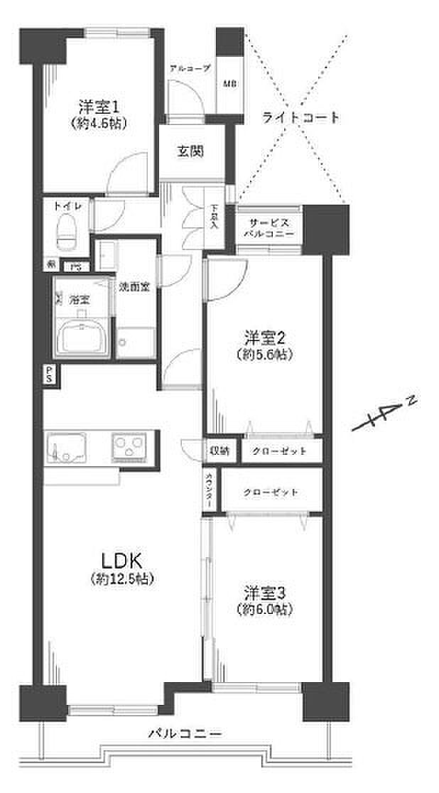 コープ野村松戸(3LDK) 6階の間取り図