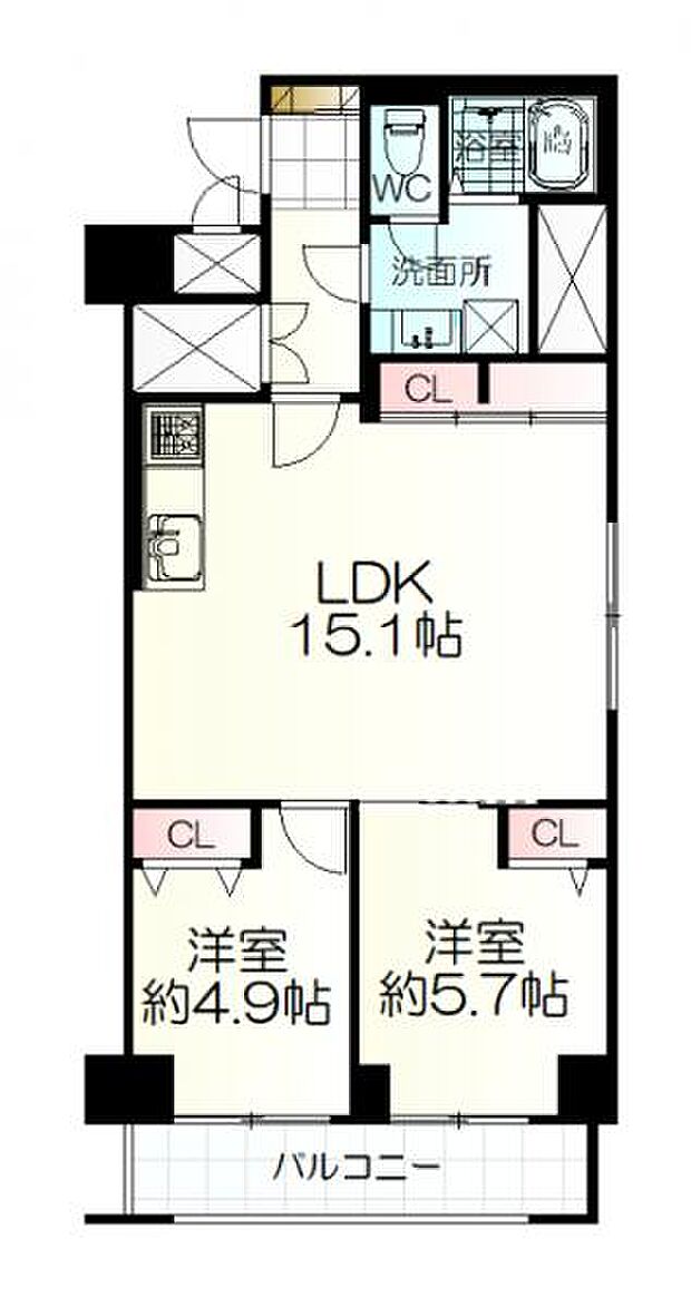 ライオンズマンション大和(2LDK) 4階の間取り図