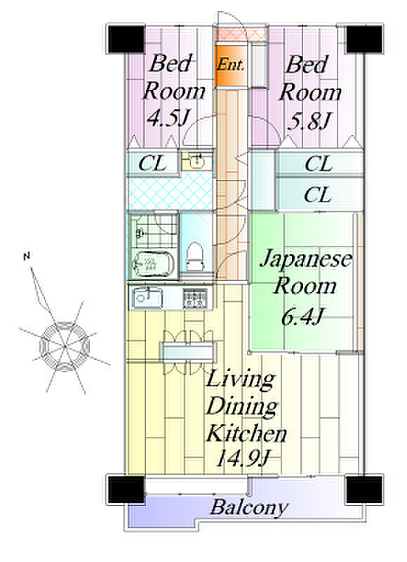 ロイヤルパレス支倉(3LDK) 2階の間取り図