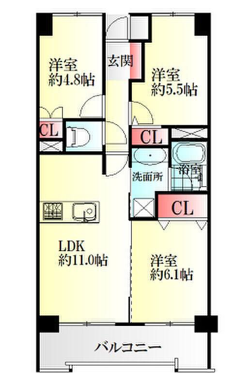 ダイアパレスヒルズ山手森(3LDK) 4階の間取り図