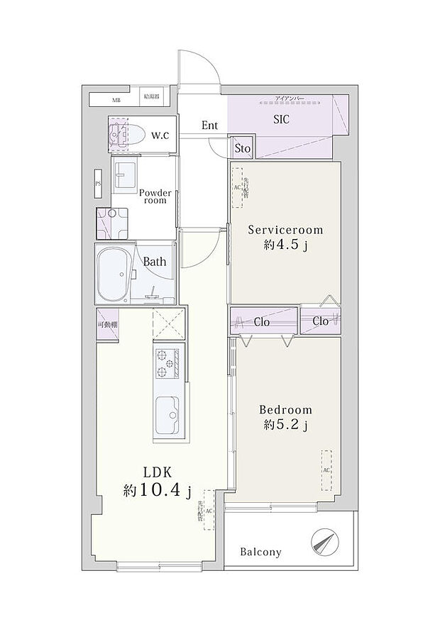 所沢コーポラスB棟(1SLDK) 7階/703の間取り図