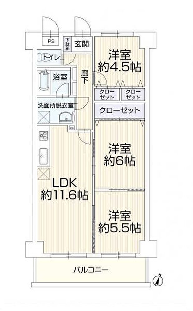 ライオンズマンション船橋飯山満台一番館(3LDK) 6階の内観
