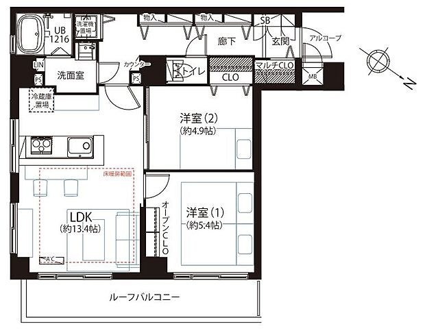 トゥールロワイヤルエルモア目黒(2LDK) 5階/502号室の間取り図