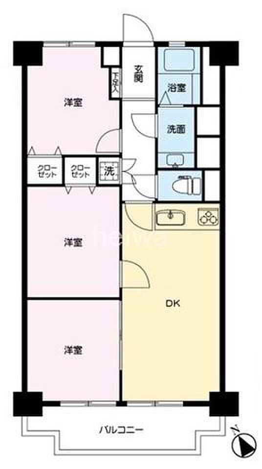 川口サマリヤマンション(3LDK) 2階の間取り図