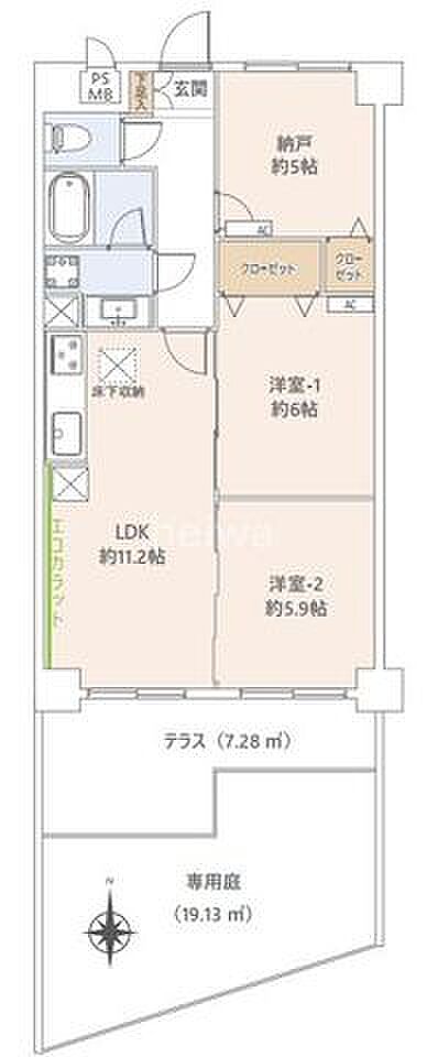 ライオンズマンション西浦和第二(2SLDK) 1階の間取り図