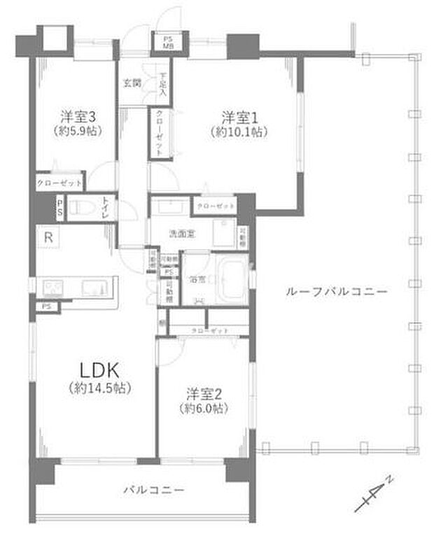 ゼファー武蔵浦和(3LDK) 11階の間取り図