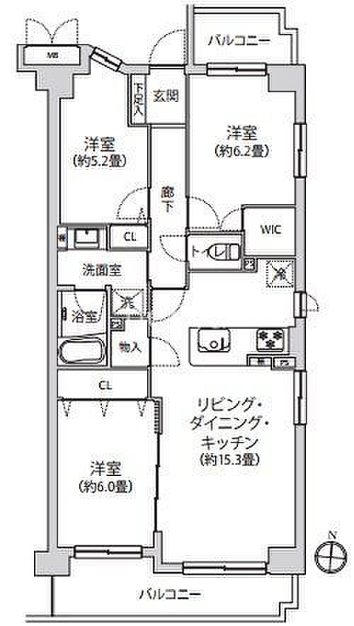 アステルコート浦和元町(3LDK) 5階の間取り図