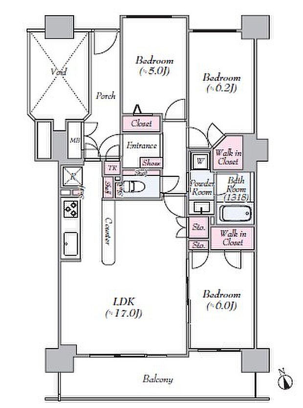 セントラルコート古淵(3LDK) 8階の間取り図