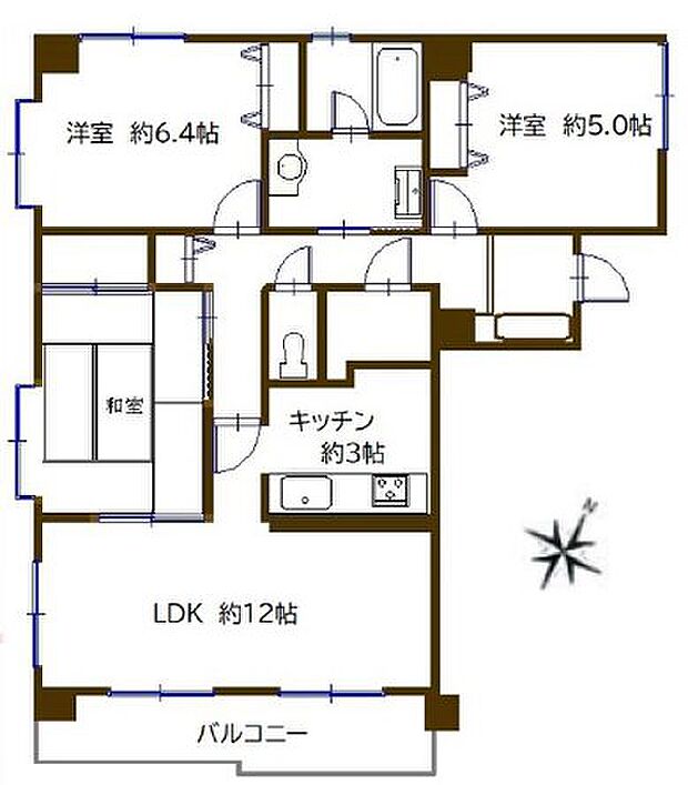 中銀古淵マンシオン(3LDK) 2階の間取り図