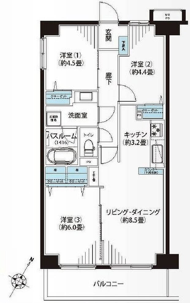ハイネス町田(3LDK) 2階の間取り図