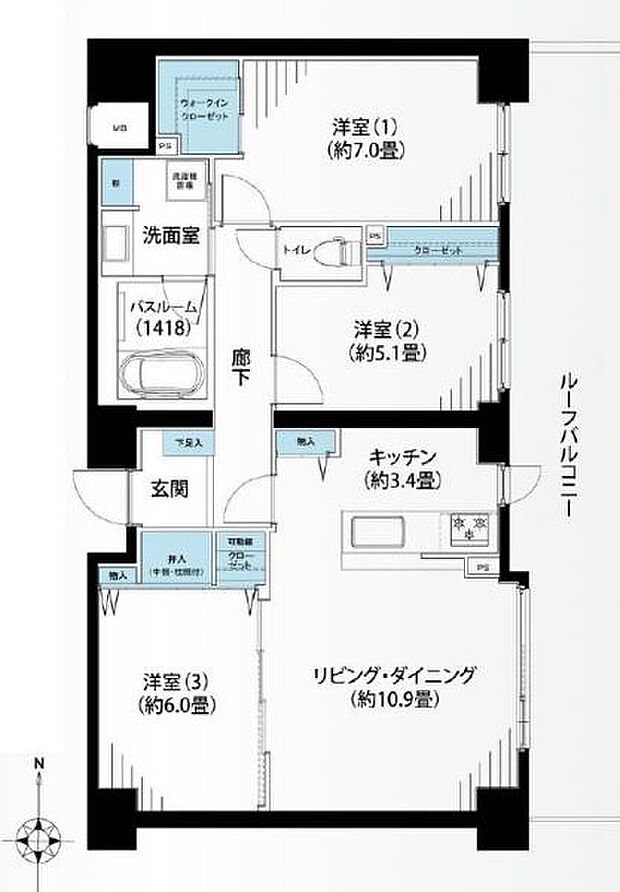 コスモヒルズ永田山王台(3LDK) 4階の間取り図