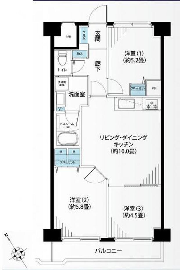 日榮ハイム富岡(3LDK) 8階の内観