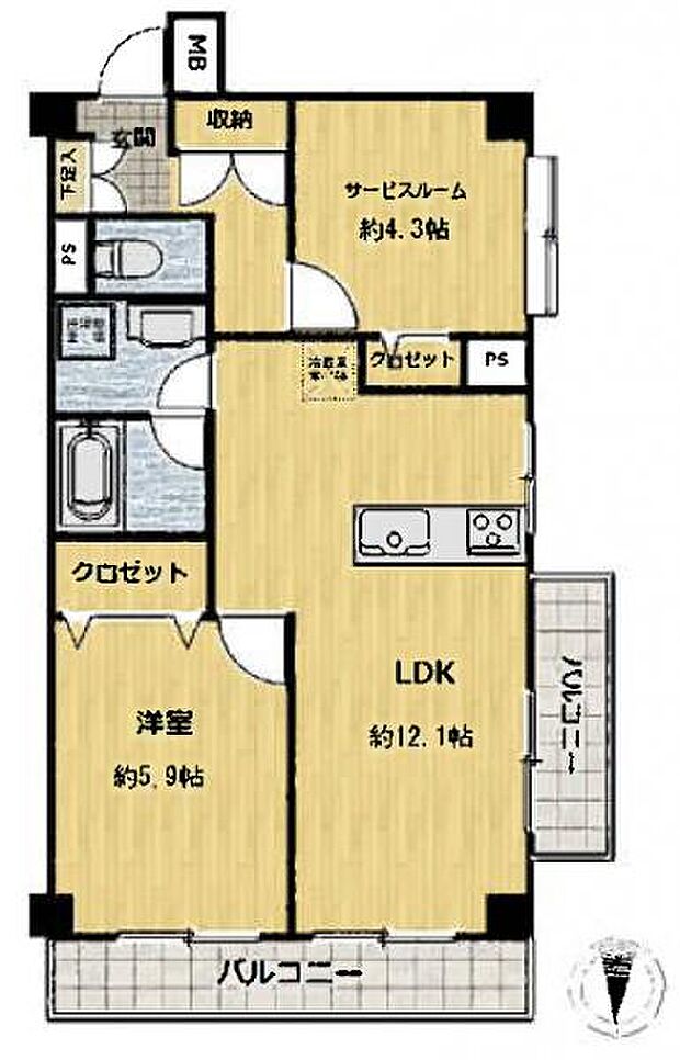 ライオンズマンション吉野町第五(1SLDK) 5階の内観