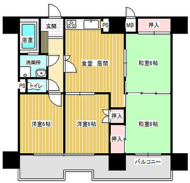 中古マンション　ユーハウス六番町　TK(4DK) 4階の内観