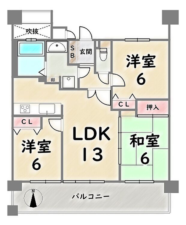 エスリード西京極第2(3LDK) 7階の間取り図