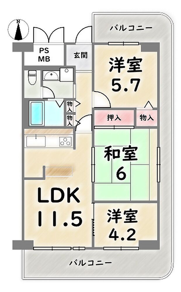 ドルミ四条大宮(2LDK) 8階の間取り図