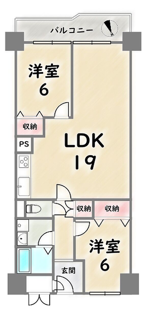 桂川ハイツ2号館(2LDK) 7階の間取り図