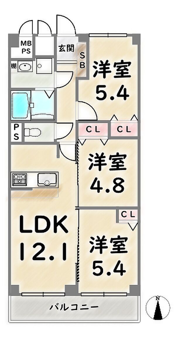 梅津グランドハイツ(3LDK) 8階の間取り図