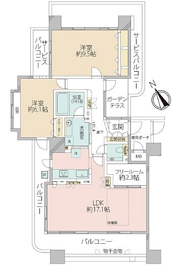 クレアシティ東三国(3LDK) 6階の間取り図