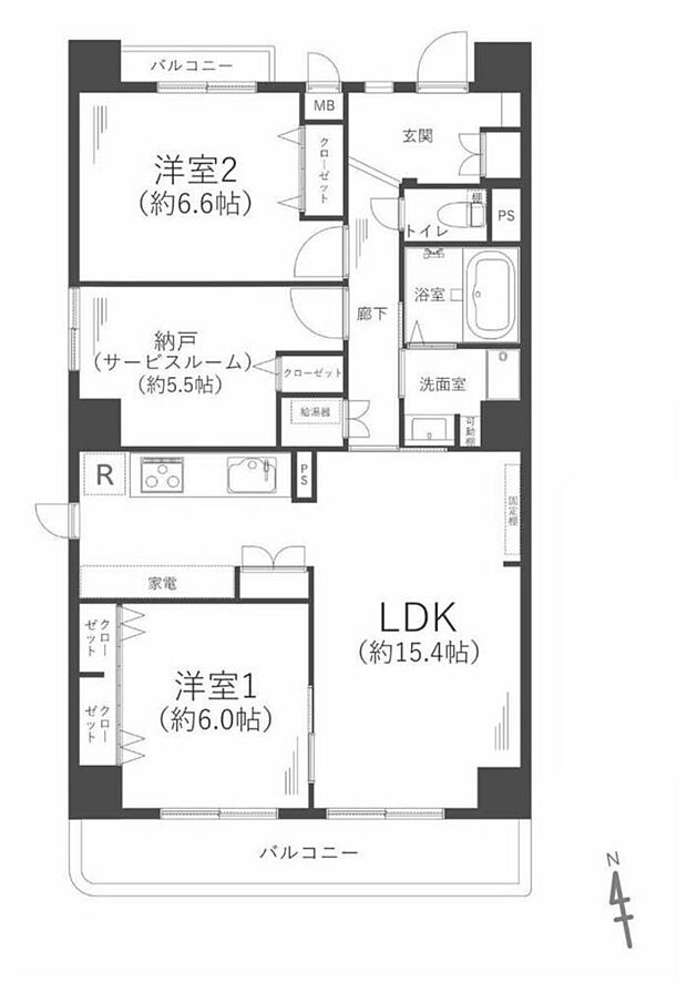 藤和セントシティ西宮(2SLDK) 6階/604の間取り図