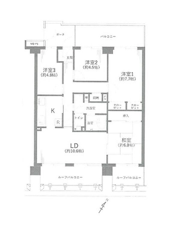 草加松原プリンスハイツ(4LDK) 7階の間取り図