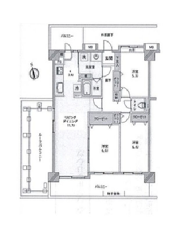 コスモ大宮ラヴィール(3LDK) 6階の間取り図