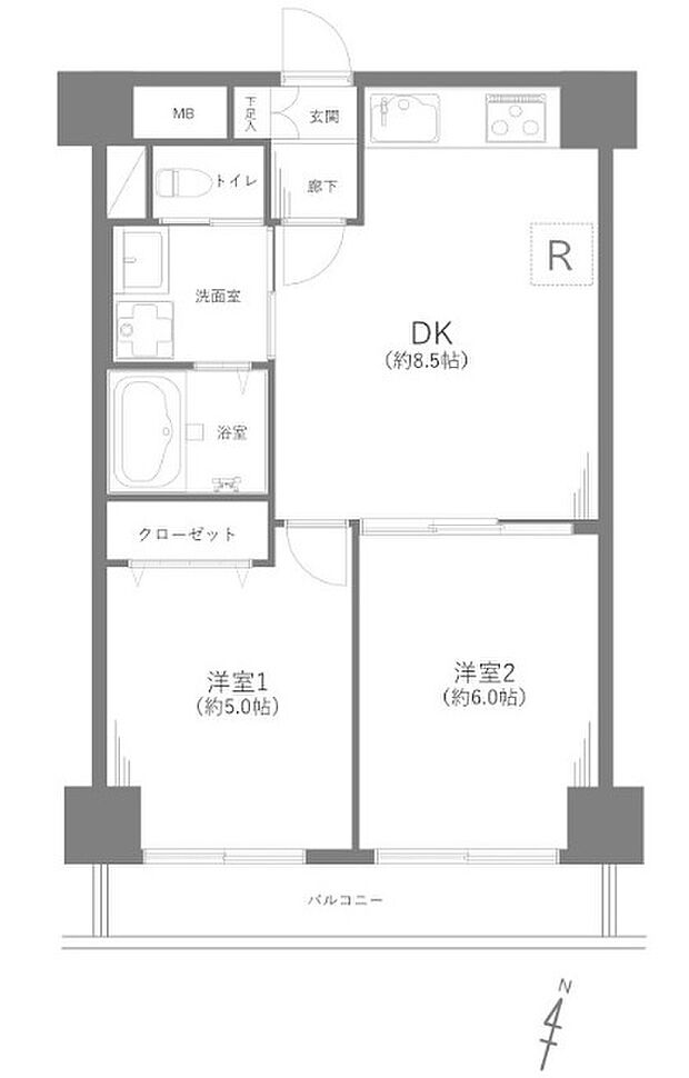 東松山マンション(2DK) 5階の間取り図