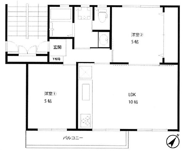 入間黒須団地7号棟(2LDK) 2階の間取り図