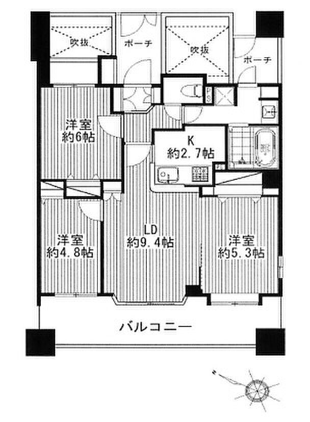 レクセルマンション谷塚第3(3LDK) 5階の間取り図