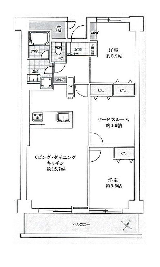 豊栄浦和常盤マンション(2SLDK) 8階の間取り図