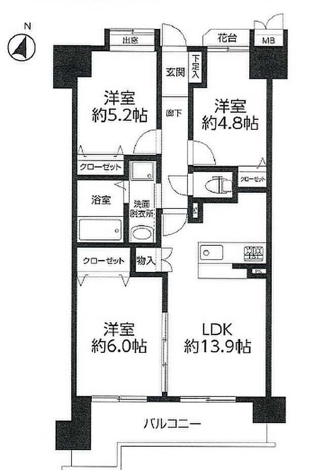 セザール大宮土呂(3LDK) 6階の間取り図