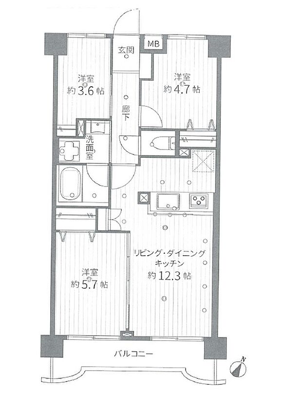 武蔵浦和西ガーデンハウス(3LDK) 2階の間取り図