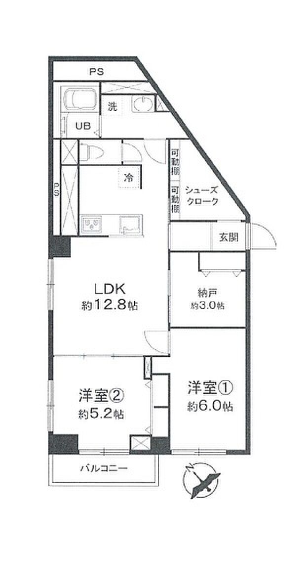 東武越谷サンライトマンション(2LDK) 2階の間取り図