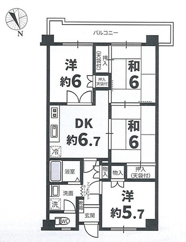 川口飯塚第2ローヤルコーポ(4DK) 2階の間取り図