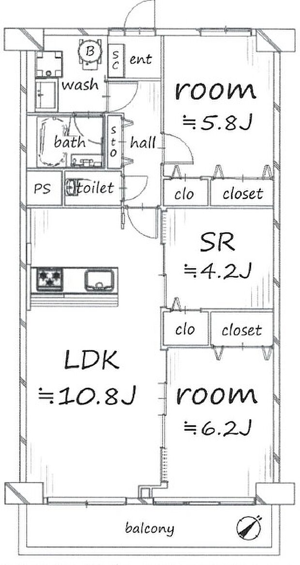 エクセレンス川口(2SLDK) 3階の間取り図