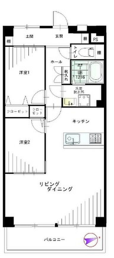 戸田第一スカイハイツ(2LDK) 6階の間取り図