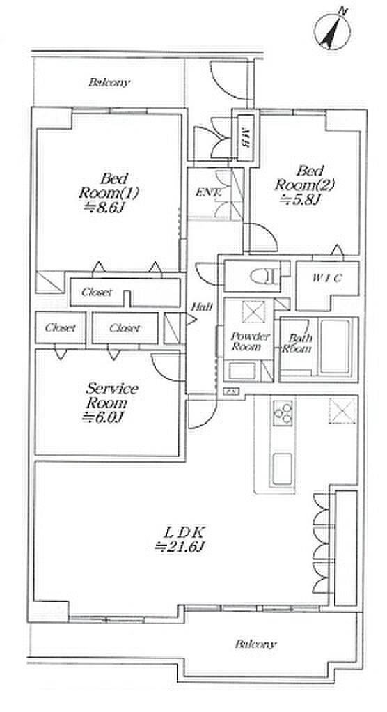 パークフィールドみさと4街区1号館(2SLDK) 3階の間取り図