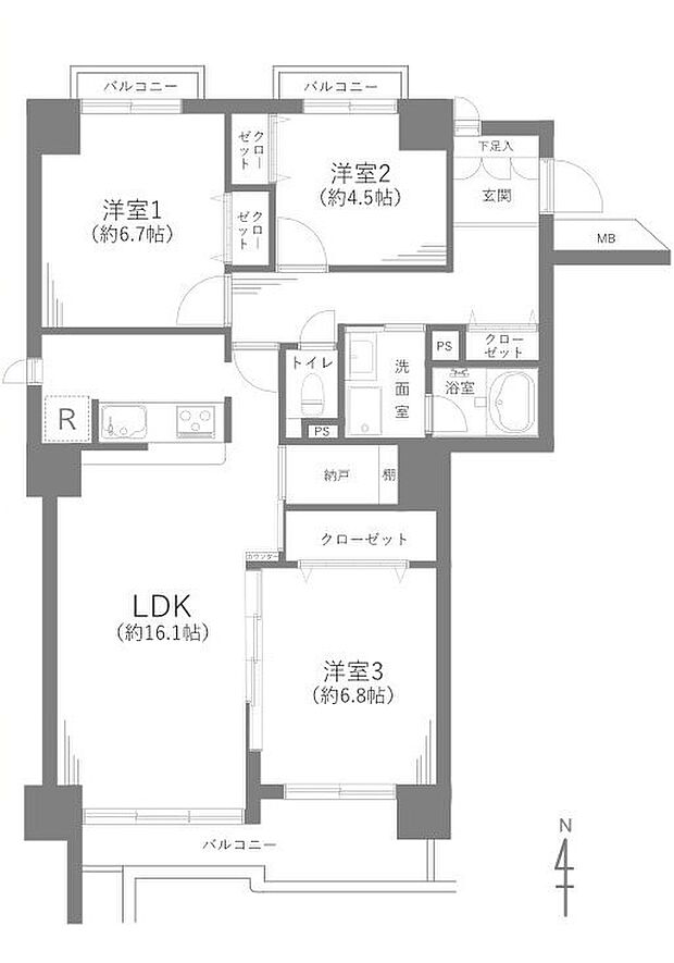 朝日センチュリーみずほ台Ｆ棟(3LDK) 5階の間取り図