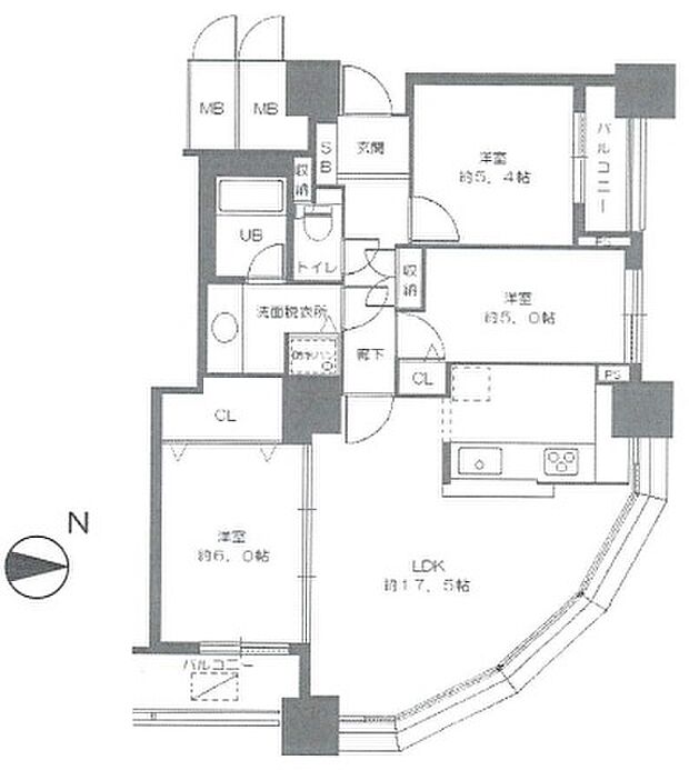 リズムタワー2(3LDK) 18階の間取り図