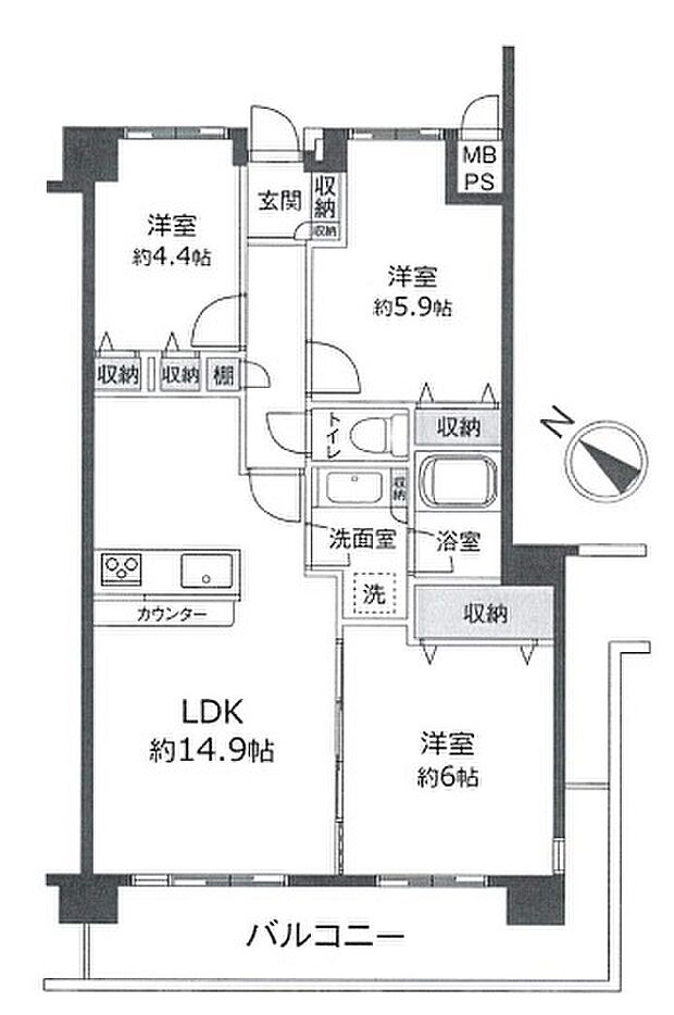 ジェム草加ガーデニア(3LDK) 3階の間取り図