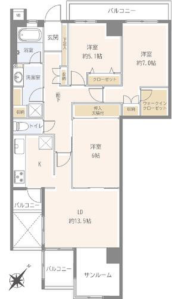 モアステージ東所沢(3LDK) 1階の間取り図