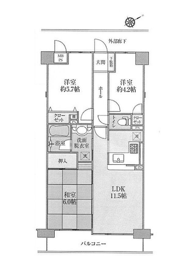 コスモ越谷北(3LDK) 3階の間取り図