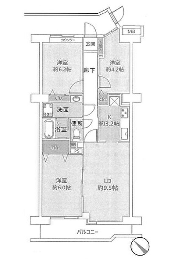 エクセル北浦和A棟(3LDK) 7階の間取り図
