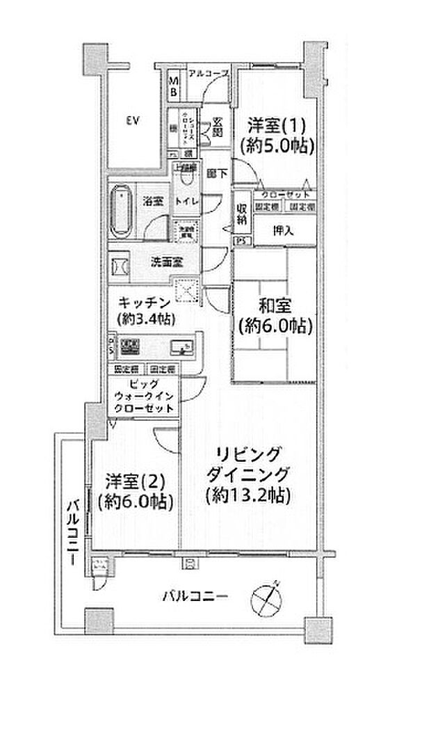 ダイアパレス草加松原(3LDK) 7階の間取り図